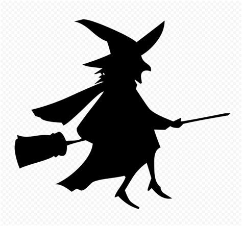 HD Black Witch Silhouette Flying On A Broom PNG | Citypng