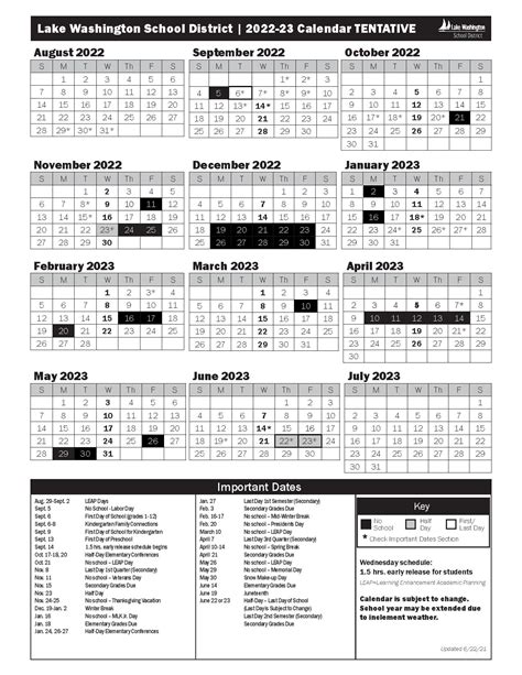 Lake Washington School District Calendar 2022-2023