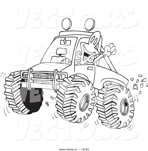 Vector of a Cartoon Excited Man 4wheeling His Truck Through Mud ...