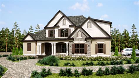 Three Story Southern Style House Plan with front porch