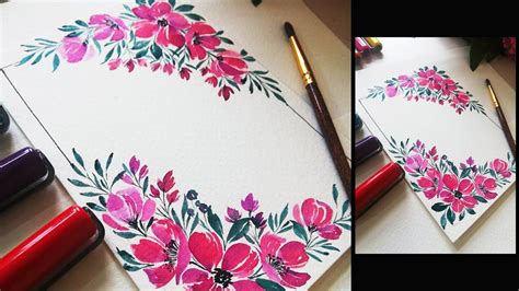 Floral border painting design using #karinmarkers | Watercolor Painting ...