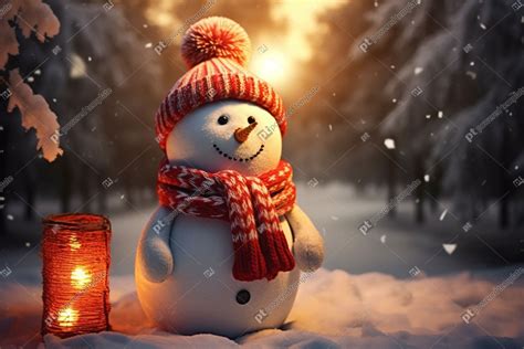 Snowman in Scarf Realistic Christmas Landscape Illustration | Free, AI ...