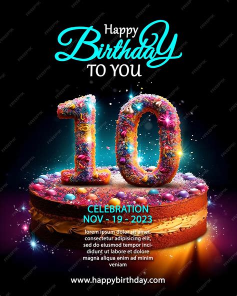 Premium PSD | Birthday cake design with number 10