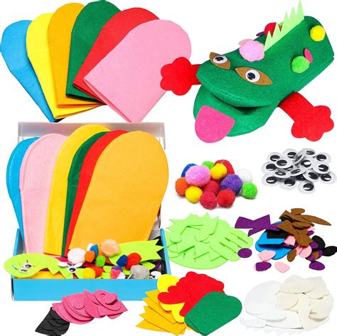 WATINC 6Pcs Hand Puppet Making Kit for Kids Art Craft Felt Sock Puppet ...