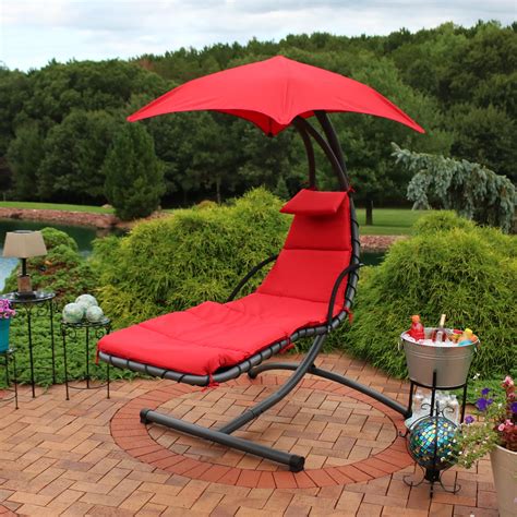 Sunnydaze Floating Chaise Patio Lounger Swing Chair with Canopy - Red - Walmart.com - Walmart.com