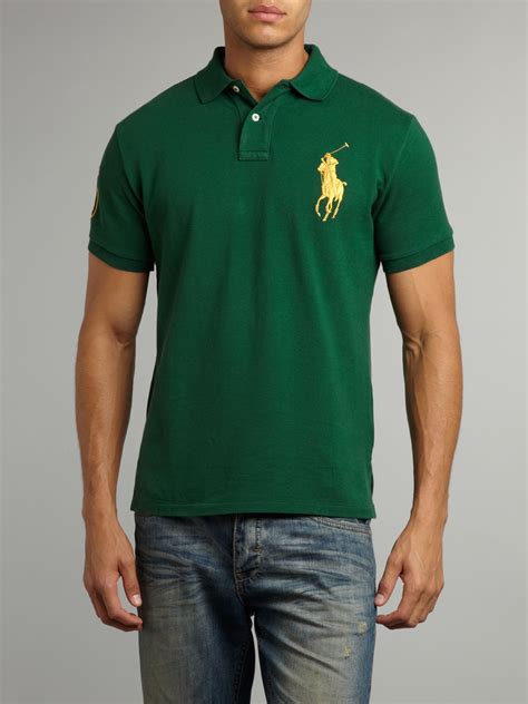 Polo ralph lauren Custom Fitted Gold Big Pony Polo Shirt in Green for Men | Lyst