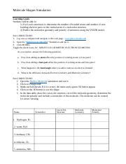 Molecule Shapes Simulation.docx - Molecule Shapes Simulation Learning Goals Students will be ...