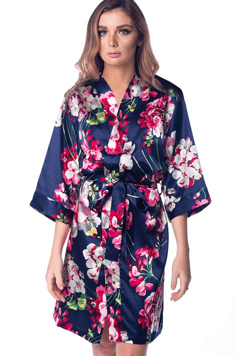 Pretty Robes - Women’s Floral Satin Silky Robe Kimono for Bride ...