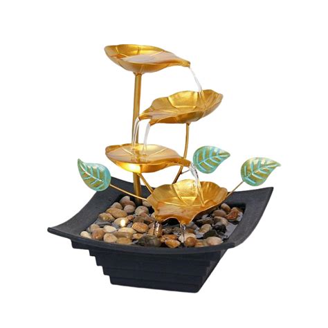 4 Tiers Desktop Waterfall Fountain Automatic Pump Desktop Indoor Tabletop Fountain Golden Lotus ...