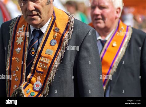 12th July, 2011. Rathfriland, Northern Ireland, UK. Orangemen march up ...