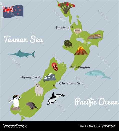 New zealand tourist map with famous landmarks Vector Image