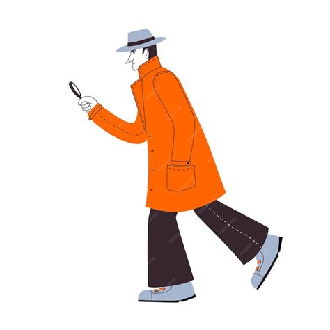 Premium Vector | Illustration of a detective in a hat and cloak looking for something with a ...