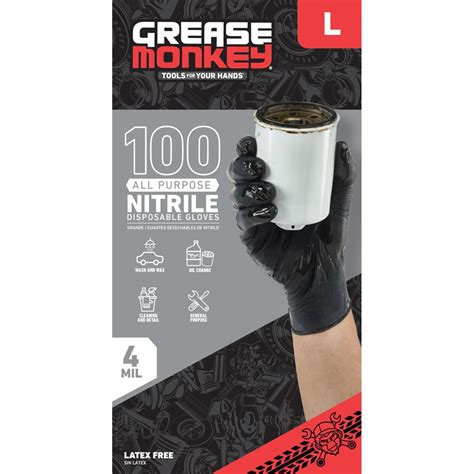 Grease Monkey Black Nitrile Large Disposable Gloves 100 Piece