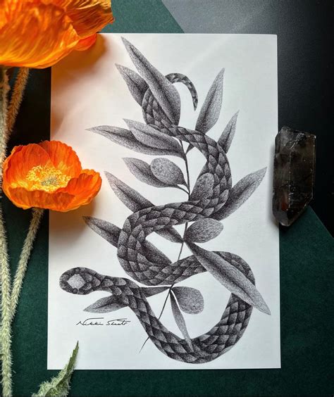 Snake Art, 5x7 Print, Snake Art Print, Olive Branch Art, Nature Art ...