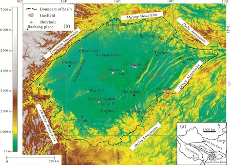 (a) Inser-map of the basic tectonic framework of the Sichuan Basin. (b ...