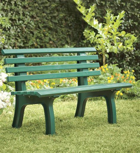 German-Made, Weatherproof Resin Garden Bench - Green | PlowHearth