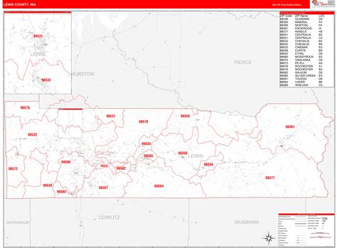 Lewis County, WA Zip Code Wall Map Red Line Style by MarketMAPS - MapSales