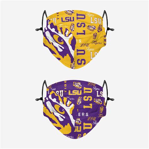 LSU Tigers Logo Rush Adjustable 2 Pack Face Cover FOCO