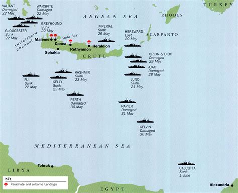 Asisbiz A map of Crete showing Axis parachute drop zones and sunken British ships 1941 0A