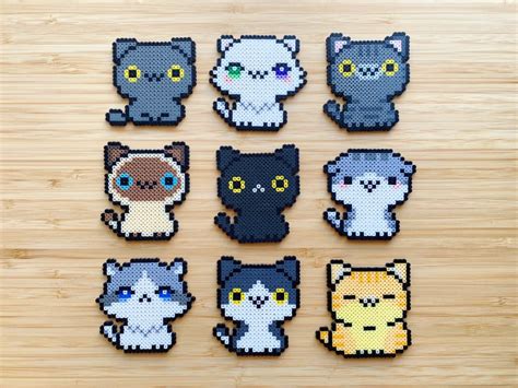 Kawaii Cats Perler Beads Art, Can Be Fridge Magnet, Keychain, Phone ...