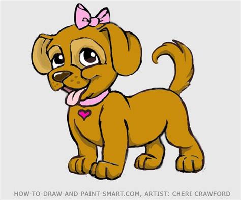 Learn how to Draw a puppy! To draw a cartoon puppy dog, start with basic shapes and refine them ...