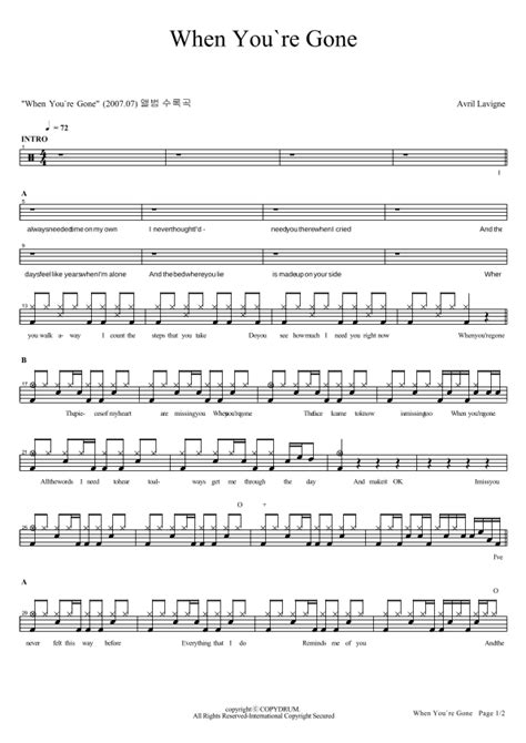 When You're Gone (arr. COPYDRUM) Sheet Music | Avril Lavigne | Drums