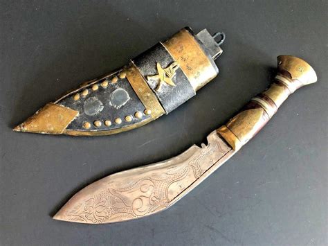 Vintage India Gurkha Kukri Fighting Knife with Sheath | #1940815068