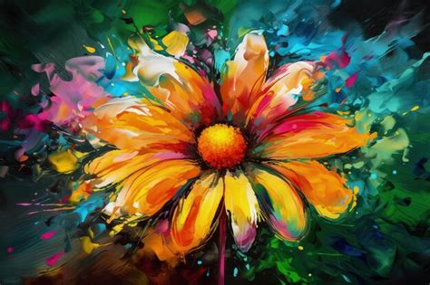 Premium AI Image | A painting of a yellow flower on a black background ...