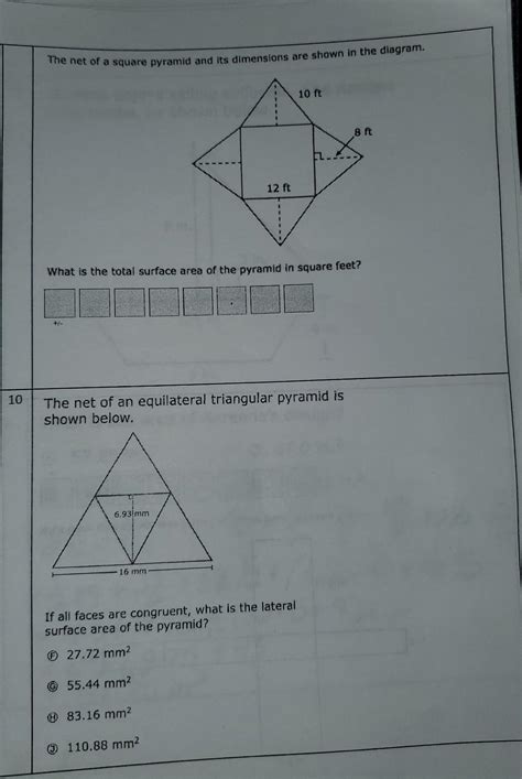 Solved The net of a square pyramid and its dimensions are | Chegg.com