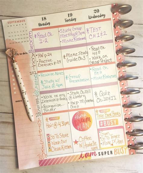 College Planner Layout Ideas, School Planner Layout Inspiration, Happy Planner Layout, Erin ...