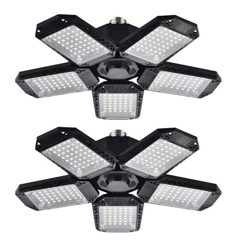 2 Pack LED Garage Lights, 120W Deformable LED Garage Ceiling Lights ...