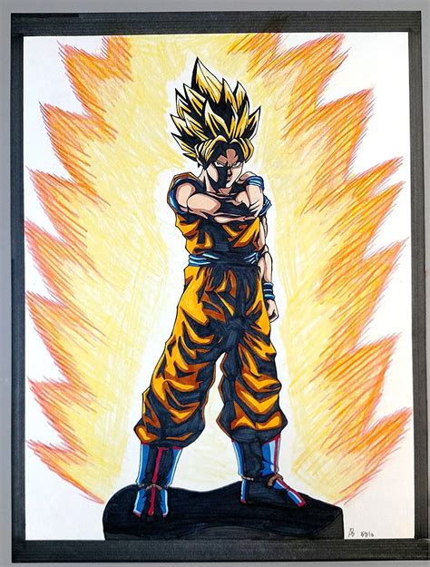 Buy Dragon Ball Z Super Goku Super Saiyan Animation Art 18x24 Original Drawing Color Pencil ...