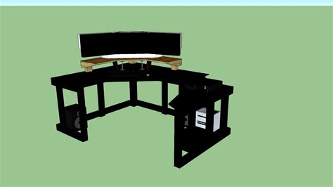 Corner Desk with Triple Monitor Stand 3d model