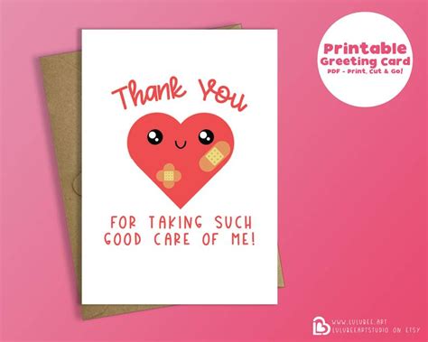 Printable Thank You Nurse Card, Medical Team Thanks Card, Nurse Appreciation Card, Kawaii Heart ...