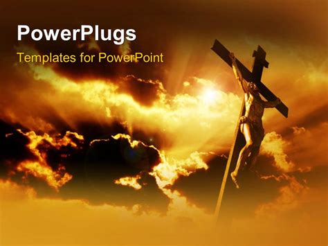 PowerPoint Template: Jesus on the holy cross with clouds in the background (8800)