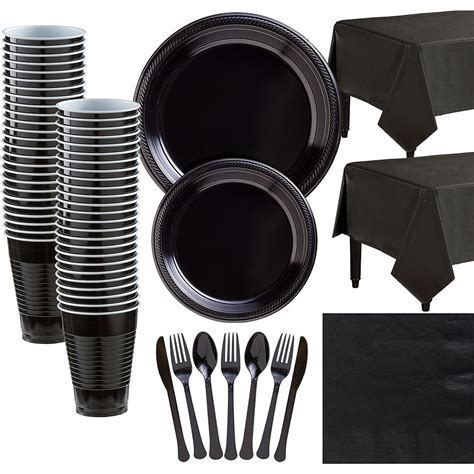 Black Plastic Tableware Kit for 50 Guests | Party packs, Birthday party ...