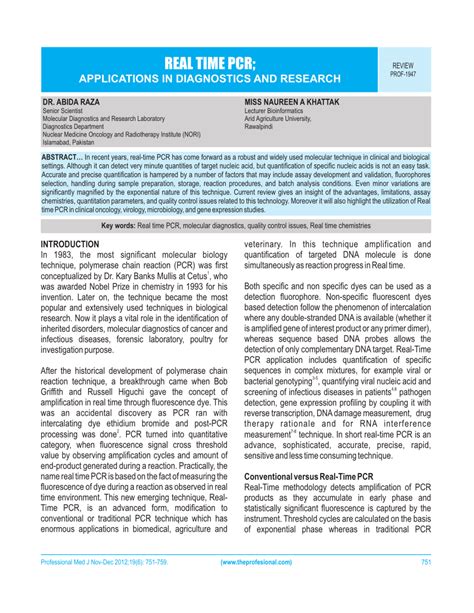 (PDF) Real Time PCR; Applications in Diagnostics and Research