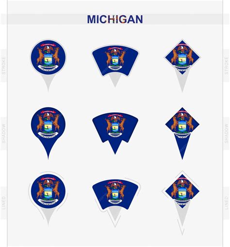 Premium Vector | Michigan flag set of location pin icons of michigan flag