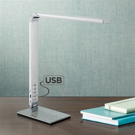 360 Lighting Modern Desk Table Lamp 16 1/2" High with USB Port and Nightlight LED Silver Touch ...