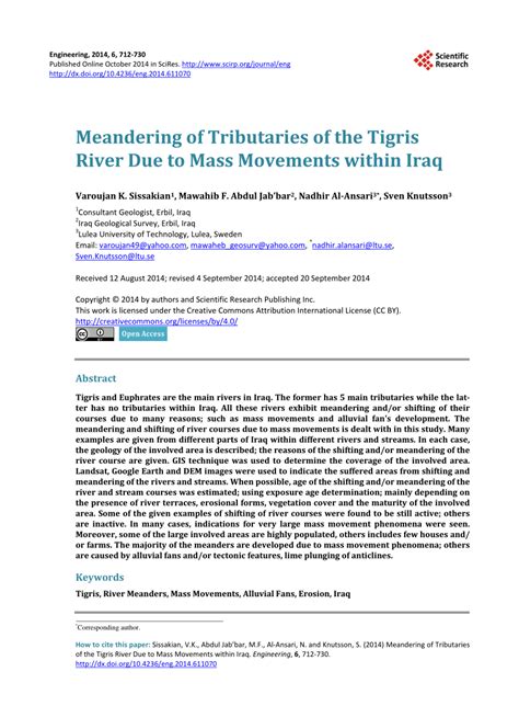 (PDF) Meandering of Tributaries of the Tigris River Due to Mass Movements within Iraq