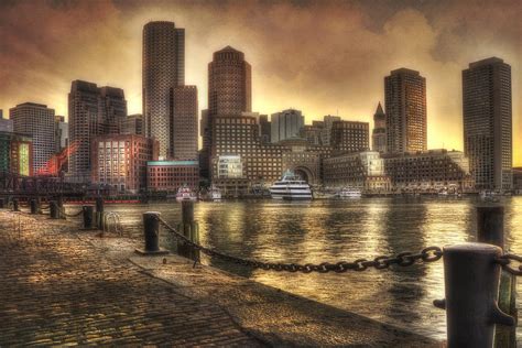 Sunset Over Boston Harbor Skyline Photograph by Joann Vitali