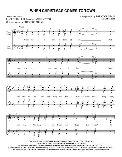 When Christmas Comes To Town (arr. Brent Graham) by Glen Ballard Sheet Music for SSAA Choir at ...