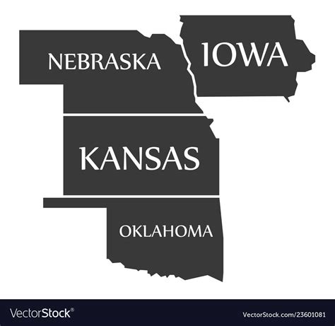 Nebraska - kansas - oklahoma - iowa map labelled Vector Image