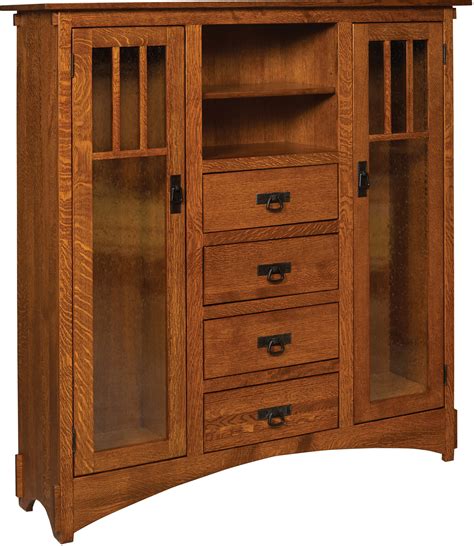 Mission Display Bookcase - Seedy Glass & Drawers | Amish