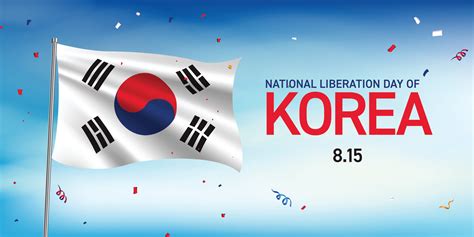 National Liberation Day of Korea, august 15 - korean flag flying and confetti flying around on ...