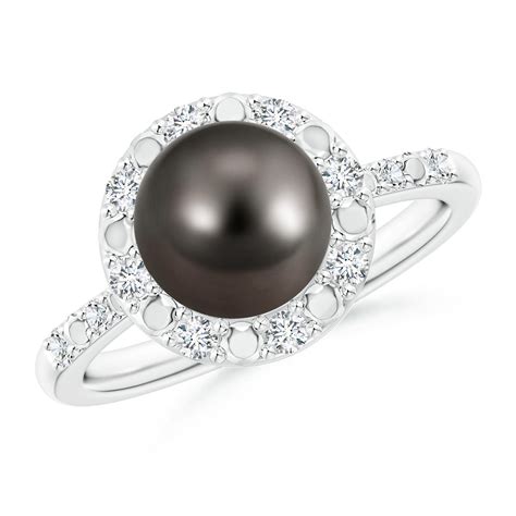 Classic Tahitian Pearl and Diamond Halo Ring | Angara