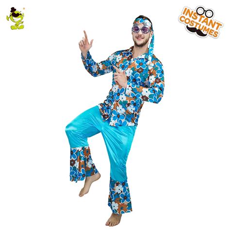 Adult 70's Men's Hippie Costumes Club Party Fancy Dress Popular Hippie ...