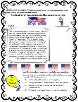 Declaration of Independence Primary Source Analysis by History Teacher 2552