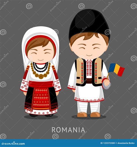 Romanians in National Dress with a Flag. Stock Vector - Illustration of ...