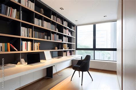 Bright and airy study room with a minimalist desk, ergonomic chair, and ...